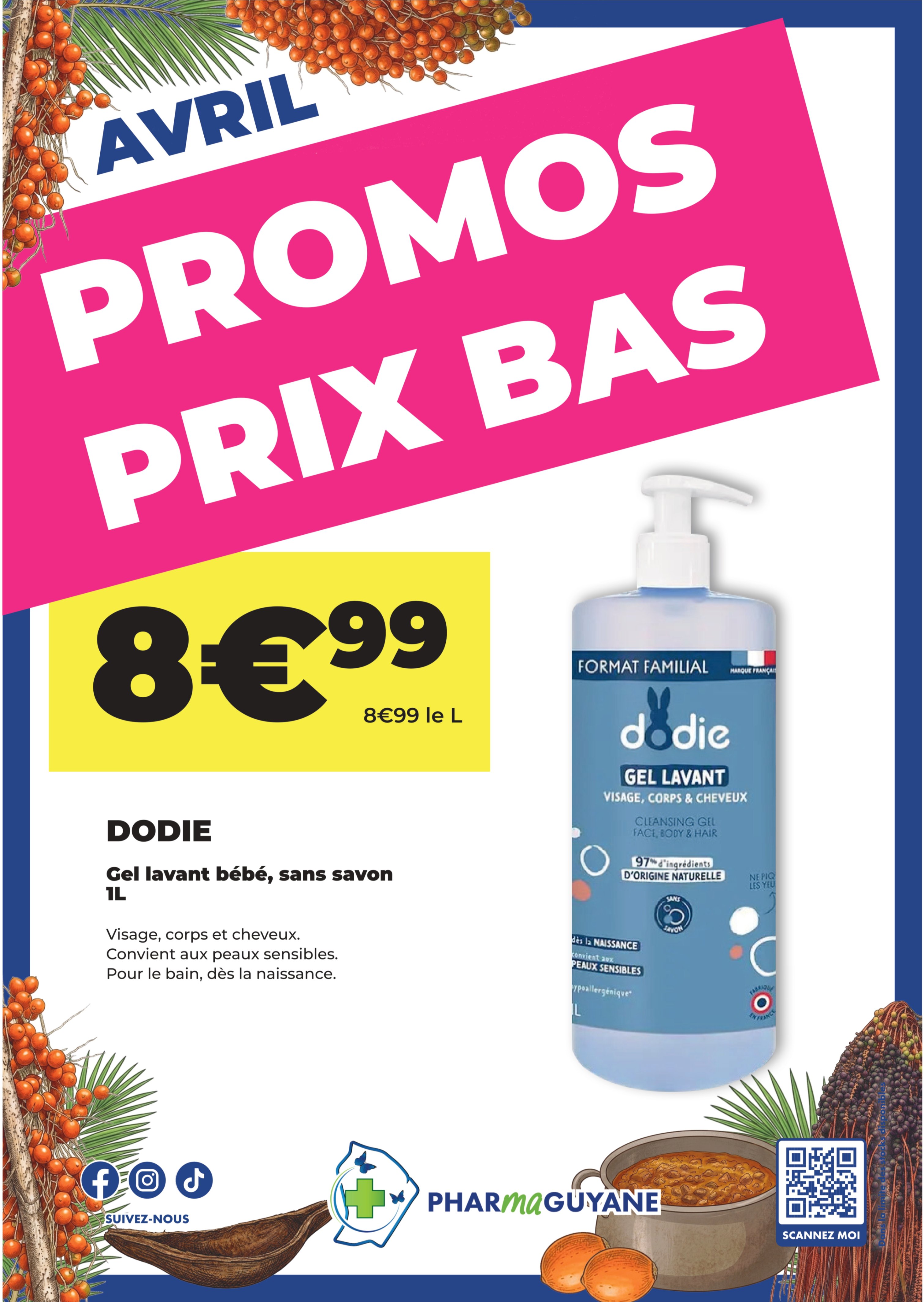 DODIE Gel lavant bébé, sans savon 1L