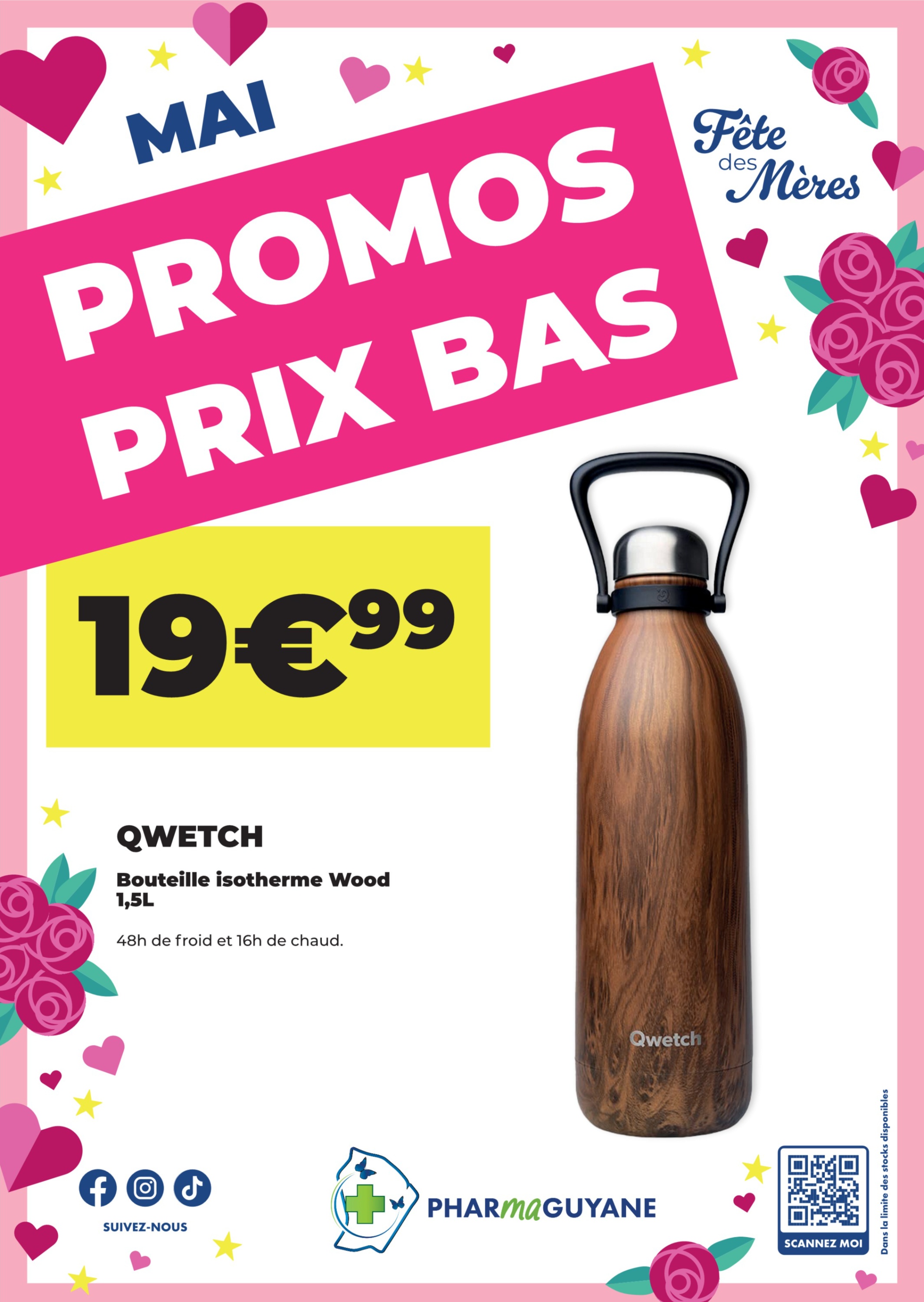 QWETCH Bouteille isotherme Wood 1,5L