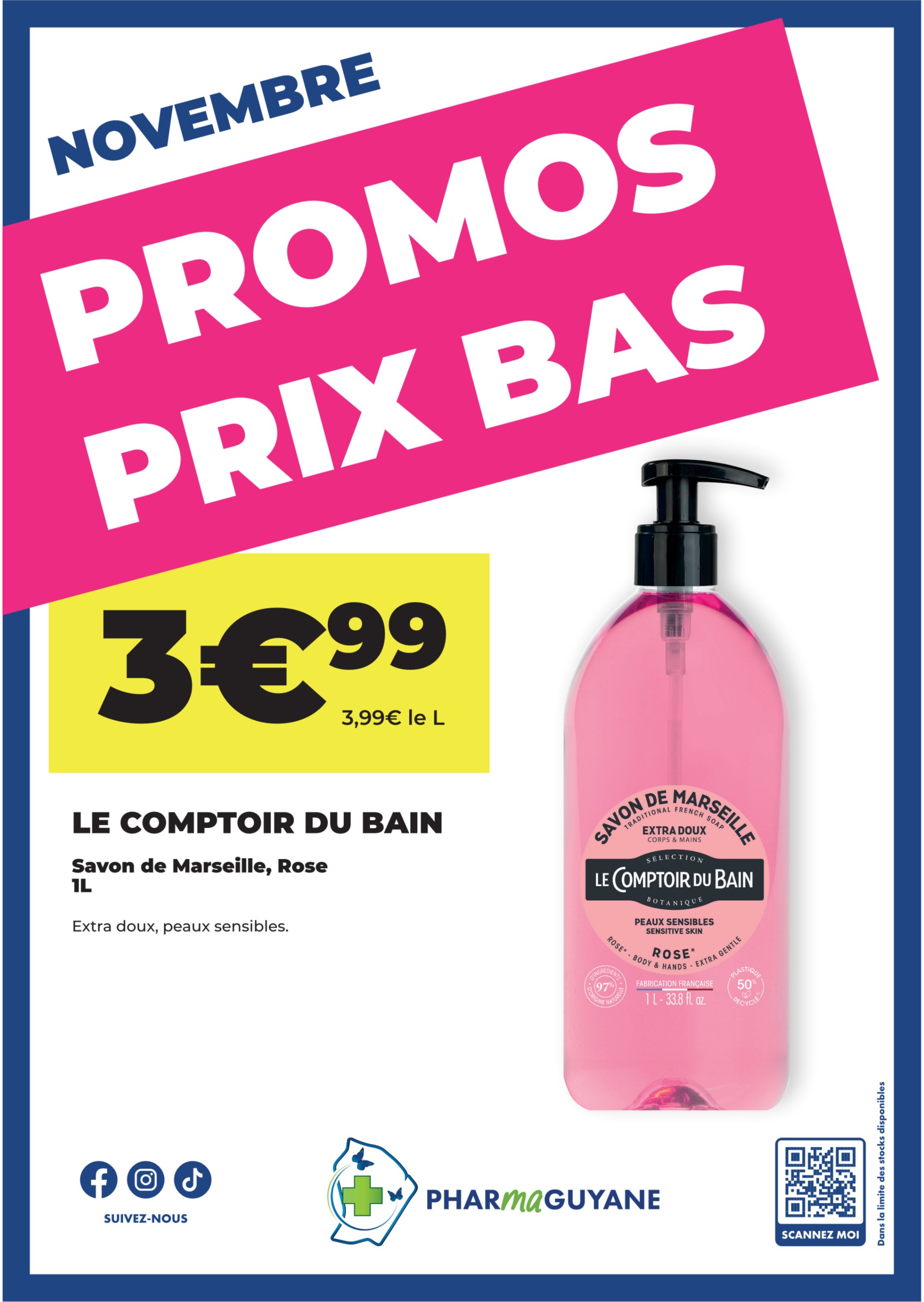 LE COMPTOIR DU BAIN Savon de Marseille Rose 1L